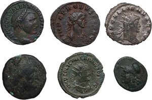 obverse: Miscellanea.. Lot of six (6) unclassified AE denominations, including: Syracuse, the Brettii, Galerius, Probus, Gallien and Valerian