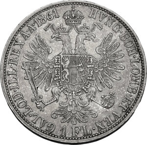 reverse: Austria.  Franz Joseph (1848-1916).. AR Florin 1861 A, Vienna mint