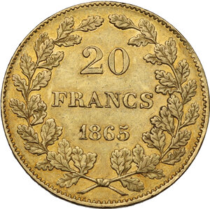reverse: Belgium.  Leopold I (1831-1865).. AV 20 Francs 1865