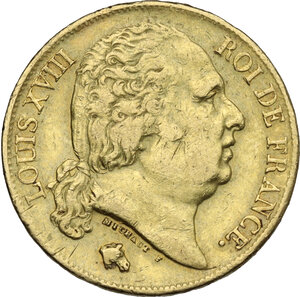 obverse: France.  Louis XVIII (1814-1824), King of France.. AV 20 Francs 1818 A, Paris mint