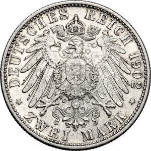 reverse: Germany. Baden..  Friedrich I (1852-1907).. AR 2 Mark, Karlsruhe mint, 1902