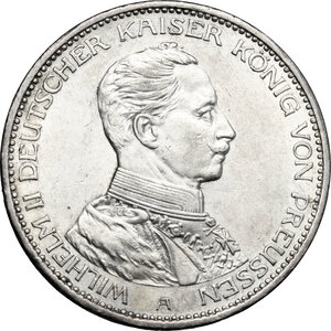 obverse: Germany. Prussia..  Wilhelm II (1888-1918).. AR 3 Mark, Berlin mint, 1914