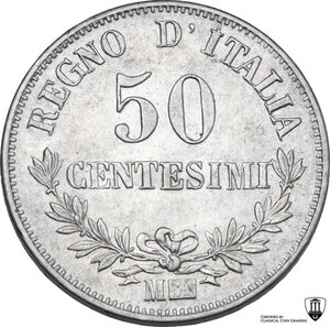 reverse: Italy .  House of Savoy. Vittorio Emanuele II  (1861-1878).. AR 50 Centesimi 1863 Milano