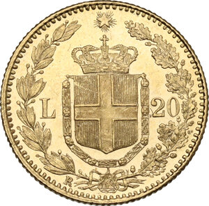 reverse: Italy .  House of Savoy. Umberto I (1878-1900).. AV 20 Lire 1882, Rome mint