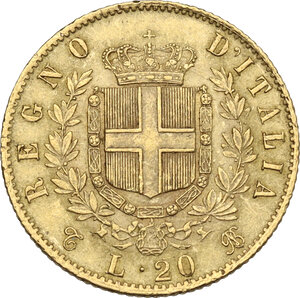 reverse: Italy .  House of Savoy. Vittorio Emanuele II  (1861-1878). AV 20 lire 1865, Torino mint