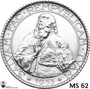 obverse: San Marino.  Seconda monetazione (1931-1938).. AR 20 lire 1933