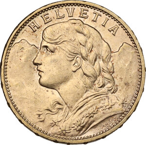 obverse: Switzerland.  Confederation (1848- ). AV 20 Francs 1914 B, Bern mint