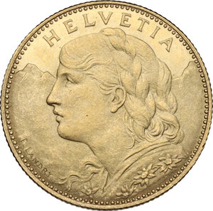 obverse: Switzerland.  Confederation (1848- ). AV 10 francs 1916 B, Bern mint