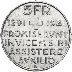 reverse: Switzerland.  Confoederatio Helvetica. AR 5 francs 1941 B, Bern mint