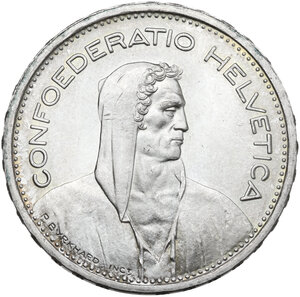 obverse: Switzerland.  Confederatio Helvetica. AR 5 francs 1954 B, Bern mint