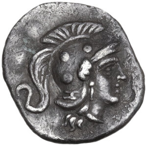 obverse: Southern Apulia, Tarentum. AR Diobol,  c. 325-280 BC
