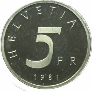 obverse: Switzerland. AR 5 francs 1981