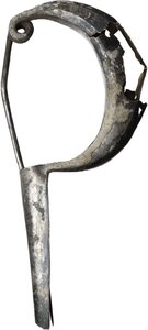 obverse: Etruscan culture, 7th century BC. Silver long leech-shape fibula.  114x53 mm