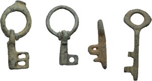 obverse: Roman period. Lot of four (4) bronze keys in various shapes and sizes