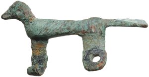 reverse: Late Roman period, circa 4th cent. AD. Bronze fibula cast in the form of a bird, with a long fan tail, details of the plumage incised. 36 mm. length
