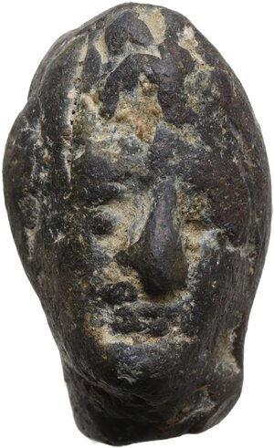 obverse: Roman period. Roman bronze head of Apollo (?), with neck tilted slightly to the left. 35x22 mm., 117 g