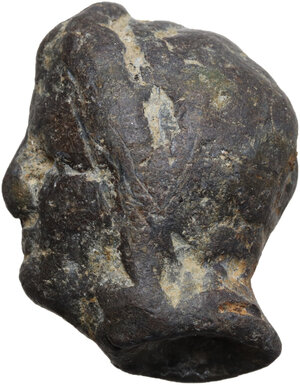 reverse: Roman period. Roman bronze head of Apollo (?), with neck tilted slightly to the left. 35x22 mm., 117 g