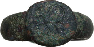 reverse: Late Roman period.  Thick bronze ring with engraving at the top.  25.50 mm., 17.50 mm. inner size