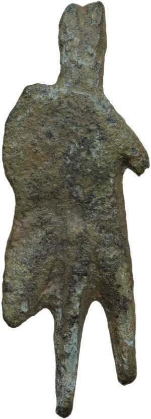 reverse: Late Roman period, Balkans. Bronze Hermes/Mercury figurine. Flat back. 49x17 mm