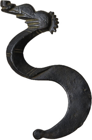 obverse: Late Roman period, Balkans. Stylized bronze zoomorphic element in the shape of an S.  82 mm. lenght