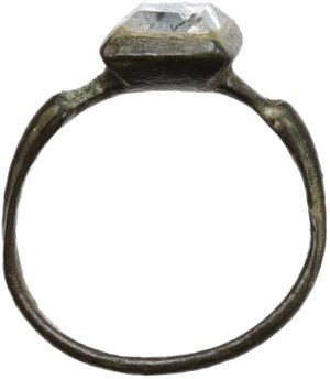 obverse: Medieval period. Bronze ring with transparent square gem.  21.00 mm size