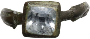 reverse: Medieval period. Bronze ring with transparent square gem.  21.00 mm size