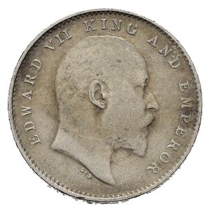 obverse: INDIA BRITANNICA. Edoardo VII. 2 annas 1910. Ag. BB+