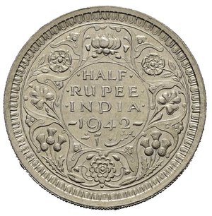 reverse: INDIA BRITANNICA. Giorgio VI. 1/2 rupia 1942. Ag. qFDC