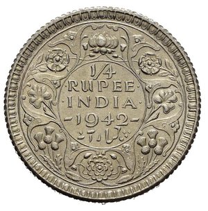 reverse: INDIA BRITANNICA. Giorgio VI. 1/4 rupia 1942. Ag. qFDC