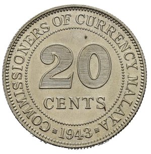 reverse: MALAYA. Giorgio VI. 20 cents 1943. FDC
