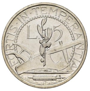 reverse: SAN MARINO. Vecchia monetazione. 5 lire 1938 Prova. Ag. Lievissimo colpetto al bordo al D/ ore 11. FDC