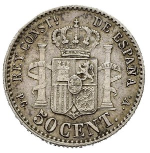 reverse: SPAGNA. Alfonso XIII. 50 cents 1894 (94). Ag. SPL