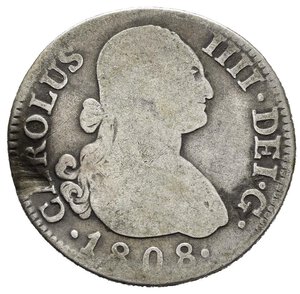 obverse: SPAGNA. Carlo IV (1788-1808). 2 Reales 1808. Ag. Tondello ondulato. MB