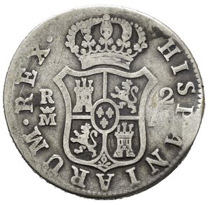 reverse: SPAGNA. Carlo IV (1788-1808). 2 Reales 1808. Ag. Tondello ondulato. MB