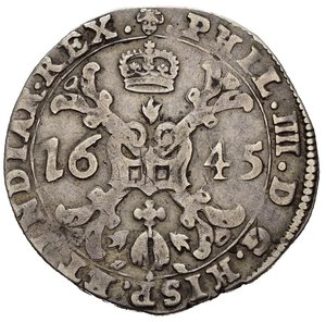 reverse: SPANISH NETHERLANDS. BRABANT. Filippo IV (1621-1665). 1/4 Patagon 1645. Ag (6,73 g). Km#54.3. qBB