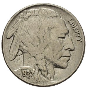 reverse: STATI UNITI. 5 cents 1937 Indian head or Buffalo. Ni. SPL+