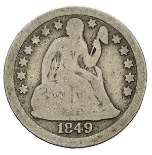 reverse: STATI UNITI. Dime Liberty Seated 1849 O. Ag. MB
