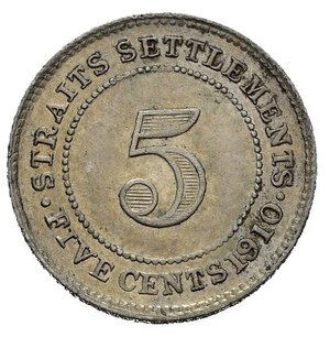 reverse: STRAITS SETTLEMENTS. Edoardo VII. 5 cents 1910. SPL+