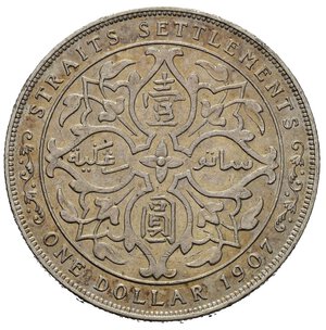 reverse: STRAITS SETTLEMENTS. Edoardo VII. Dollaro 1907. Ag. SPL