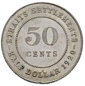 reverse: STRAITS SETTLEMENTS. Giorgio V. 50 cents 1920. SPL+
