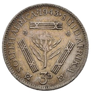 reverse: SUDAFRICA. Giorgio VI. 3 pence 1943. Ag. BB