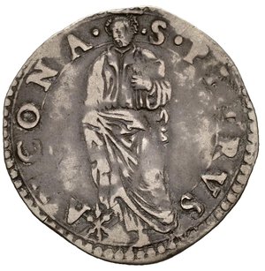 reverse: ANCONA. Stato Pontificio. Giulio III (1550-1555). Giulio con San Pietro. Ag (3,02 g). MIR 993/4. MB