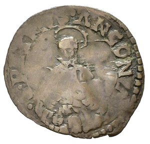 reverse: ANCONA. Gregorio XIII (1572-1585). Quattrino con San Pietro. Chiavi in cornice di sei gigli - il Santo a mezzo busto. Mi (0,38 g). MIR 1228/1. Rara. qBB