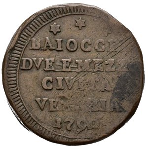 reverse: CIVITAVECCHIA. Stato Pontificio. Pio VI (1775-1799). Sampietrino da 2 e 1/2 baiocchi 1796. Cu (17,72 g). qBB