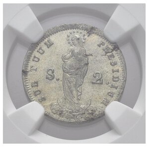 reverse: GENOVA. Repubblica Genovese (1814). 2 soldi 1814. Pag. 33; Mont. 114. in Slab NGC - MS 65
