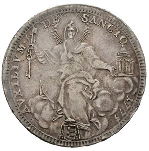 reverse: ROMA. Stato Pontificio. Pio VI (1775-1799). Mezzo scudo romano da 50 baiocchi 1775 anno I. Ag (13,13 g). MIR 2765/1. BB+