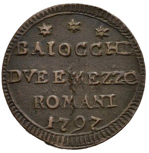 reverse: ROMA. Stato Pontificio. Pio VI (1775-1799). Sampietrino da 2 e 1/2 baiocchi 1797. Cu (7,24 g). qBB