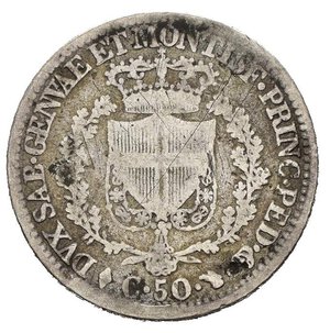 reverse: Regno di Sardegna. Carlo Felice (1821-1831). 50 centesimi 1827 Torino. Ag. Gig. 91. MB