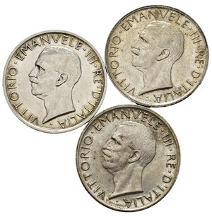 reverse: Regno d Italia. Vittorio Emanuele III (1900-1943). Lotto di 3 pezzi da 5 Lire 1930 