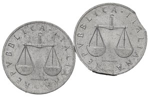 reverse: Repubblica Italiana. Lotto di 2 monete da 1 lira 1958 di cui una con tondello tranciato e l altra con appiattimento del bordo. SPL